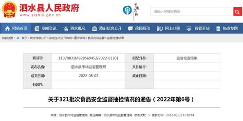 山东省泗水县市场监管局关于321批次食品安全监督抽检情况的通告 2022年第6号
